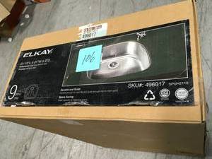 lot 106 image: Signature Plus Undermount Stainless Steel 24 in. Rounded Single Bowl Kitchen Sink by Elkay- good condition
