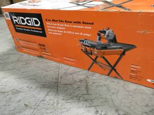 lot 111 image: 12 Amp Corded 8 in. Wet Tile Saw with Stand- good condition