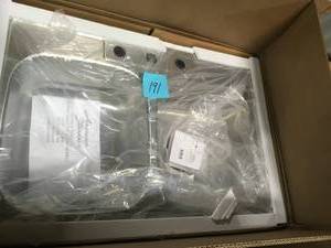 lot 191 image: American Standard Colony Pro Drop-In Stainless Steel 33 in. 3-Hole Double Bowl Kitchen Sink Kit- not used