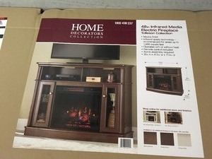 lot 204 image: Home Decorators Tolleson 48 in. TV Stand Infrared Bow Front Electric Fireplace in Mocha new