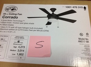 lot 5 image: Hampton Bay Corrado 44 in. Indoor Black Ceiling Fan with Light Kit- open box