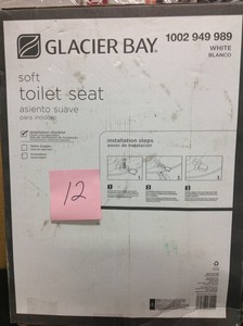 lot 12 image: Glacier Bay Soft Elongated Closed Front Toilet Seat in White- not used