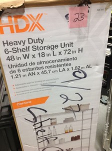 lot 23 image: 48 in. W x 72 in. H x 18 in. D Decorative Wire Chrome Heavy Duty Shelving Unit- not used