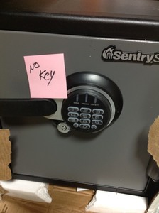 lot 26 image: SentrySafe SFW123DTB 1.23 cu. ft. Fireproof Safe and Waterproof Safe with Dial Combination  MISSING KEY