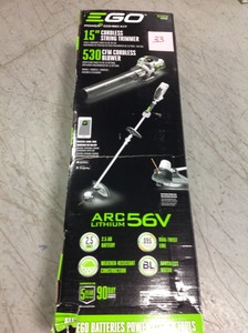 lot 33 image: EGO Power 56-Volt 15 in. Rapid Reload String Trimmer & 530 Cfm Blower Combo Kit- not used