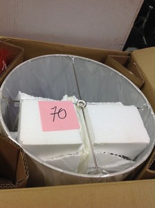 lot 70 image: Decor Therapy Repeat Stacked Ball 59 in. Brushed Steel Floor Lamp with Faux Silk Shade- not used