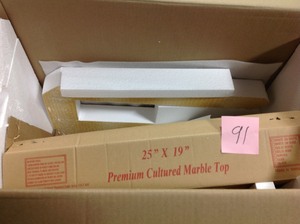 lot 91 image: Design House 25 in. W Cultured Marble Vanity Top in White with Solid White Bowl- not used