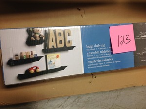 lot 123 image: Knape & Vogt 24 in. W x 4 in. D Wall Mounted Black Decorative Shelf Kit with Ledge (4-Piece)- not used