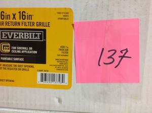 lot 137 image: Everbilt 16 in. x 16 in. White Return Air Filter Grille- not used