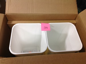 lot 138 image: Knape & Vogt 11-58 in. x 22-38 in. x 19-58 in. 27 Qt. White Undermount Soft-Close Double Trash Can- not used