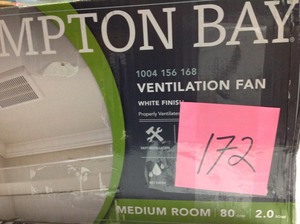 lot 172 image: Hampton Bay 80 CFM Ceiling Bathroom Exhaust Fan- not used
