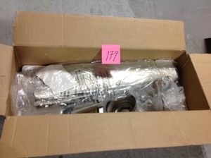 lot 179 image: Hampton Bay Industrial 60 in. Indoor Brushed Steel Ceiling Fan with Wall Control- not used