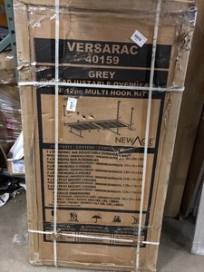 lot 301 image: NewAge Products 40159 Versarac 96 in. L x 48 in. W x 42 in. H Adjustable Ceiling Storage Rack with 12-Piece Hooks in Gray in good conditions