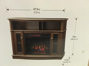 lot 201 image: Home Decorators Tolleson 48 in. TV Stand Infrared Bow Front Electric Fireplace in Mocha not used