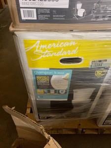 lot 20 image: Large pallet lot of 6 good inspected and complete toilets new open box American standard Champion Max 4 Cadet and more