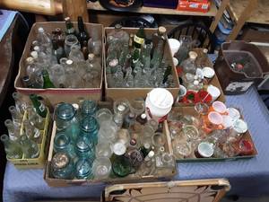 Collection Of Vintage Bottles, Jars, Glasses, Misc