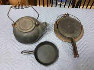 Cast Iron Waffle Iron (Wardway), Kettle, Small Skillet (5-Inch)