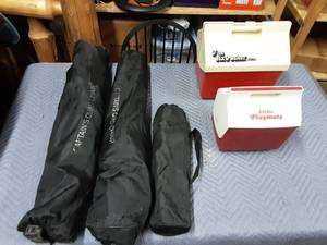 2-Adult & 1-Child Folding Camp Chairs & 2-Coolers