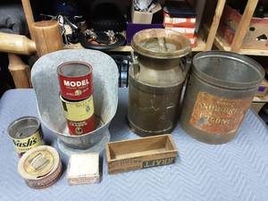 Tobacco Tins, Metal Coconut Bin, Coal Shuttle, Milk Can