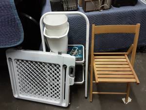 Step Stool, Baby Gate, Trash Bins, Wood Folding Chair