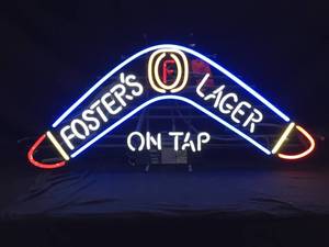 lot 67 image: Fosters Lager on Tap neon boomerang