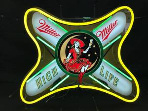 lot 17 image: Miller High Life Girl on the moon neon