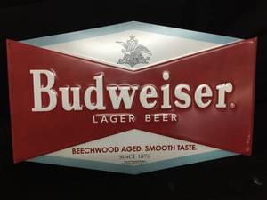 lot 123 image: Budwesier Lager Beer tin tacker