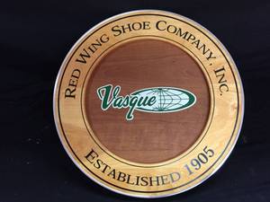 lot 126 image: Red Wing Shoes, Vasque wood plaque