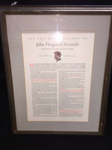 lot 150 image: Matted and framed John F Kennedy  JFK Inaugural address