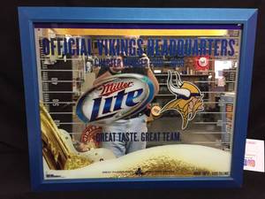 lot 186 image: Official Vikings Headquarters, Miller Lite beer mirror