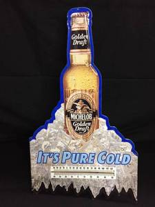 lot 196 image: Michelob Golden Draft tin sign with working thermometer. 18 x 31