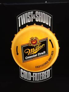 lot 197 image: Miller Genuine Draft, Twist and Shout light up bottle cap. New