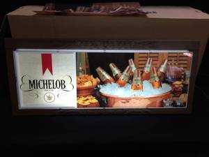 lot 198 image: Michelob ice cold bottles lit sign with extra insert, NOS. 33 x 13