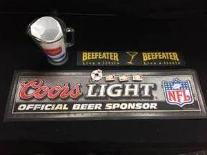 lot 222 image: Lot of bar related items  utensils. Schmidts Beefeater Gin, and Coors