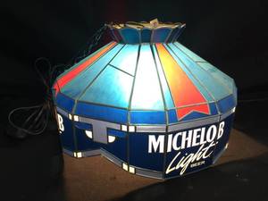 lot 236 image: Michelob pool light and lamp with faux stained glass shade