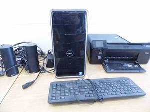 lot 32 image: HP Printer - Dell CPU - Cords - Keyvboard