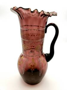 lot 74 image: Bohemian Hand-Painted Amethyst Pitcher