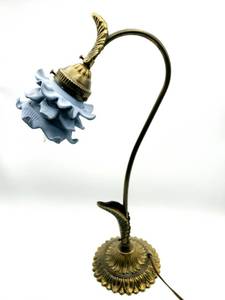 lot 41 image: Frosted Periwinkle Blue Flowering Brass Table Lamp