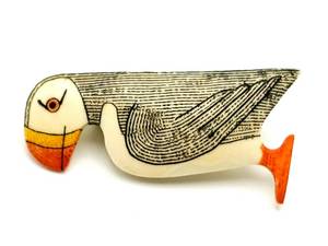 lot 34 image: Eskimo Ivory Puffin Pin Brooch Etched and Painted  Mayac MN Residents Only