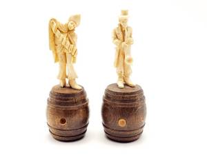 lot 56A image: (2) Hand-Carved Asian Ivory Figurals on Barrels MN Residents Only
