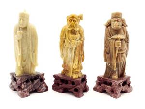 lot 57 image: (3) Group of Antique Carved Stone Asian Figures