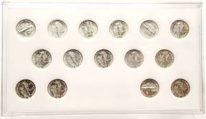 lot 62 image: (15) Mercury Silver Dimes in a Capital Holder - Highest Grade
