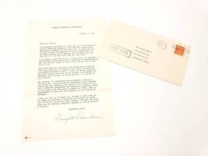 lot 64 image: Dwight D Eisenhower Hand-Signed Eisenhower-Nixon Campaign Letter & Envelope