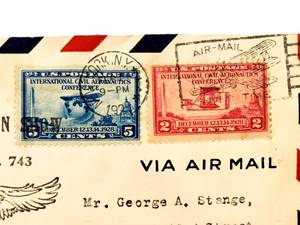 lot 65 image: Charles Lindbergh Hand-Signed New York Aviation American Legion Air Mail Envelope