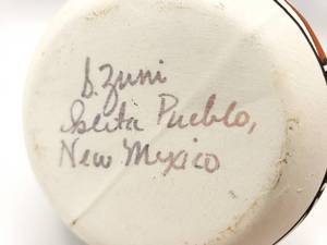 lot 80 image: Native American Zuni Isleta Pueblo Pottery Vase Strong Color Signed