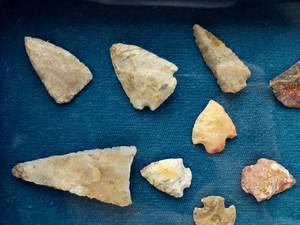 lot 90 image: Group of Native American Arrowheads  Stone Points in Display Case