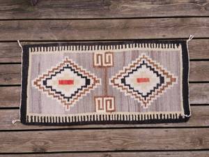 lot 99 image: Hand Woven Native American Navajo Double Diamond Rug 45 x 21