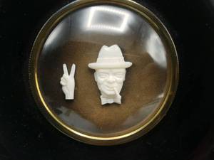 lot 65F image: Carved Ivory John F. Kenndy & Dwight D Eisenhower Framed Portraits MN Residents Only