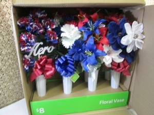 lot 153 image: Case with 7 Patriotic Fake Flower V...