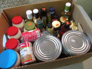 lot 212 image: Box Full of Assorted Jar and Canned...
